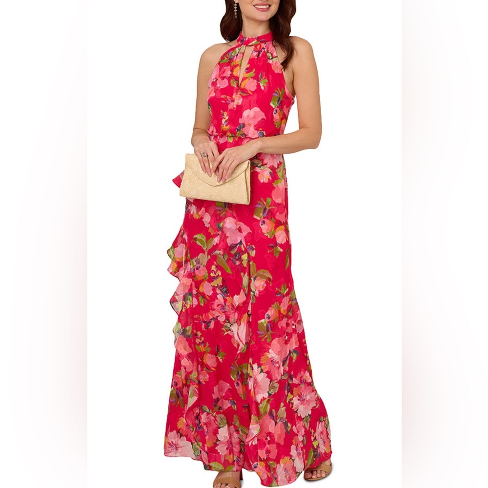 Adrianna Papell Printed Floral Mermaid Dress Long 14P $200